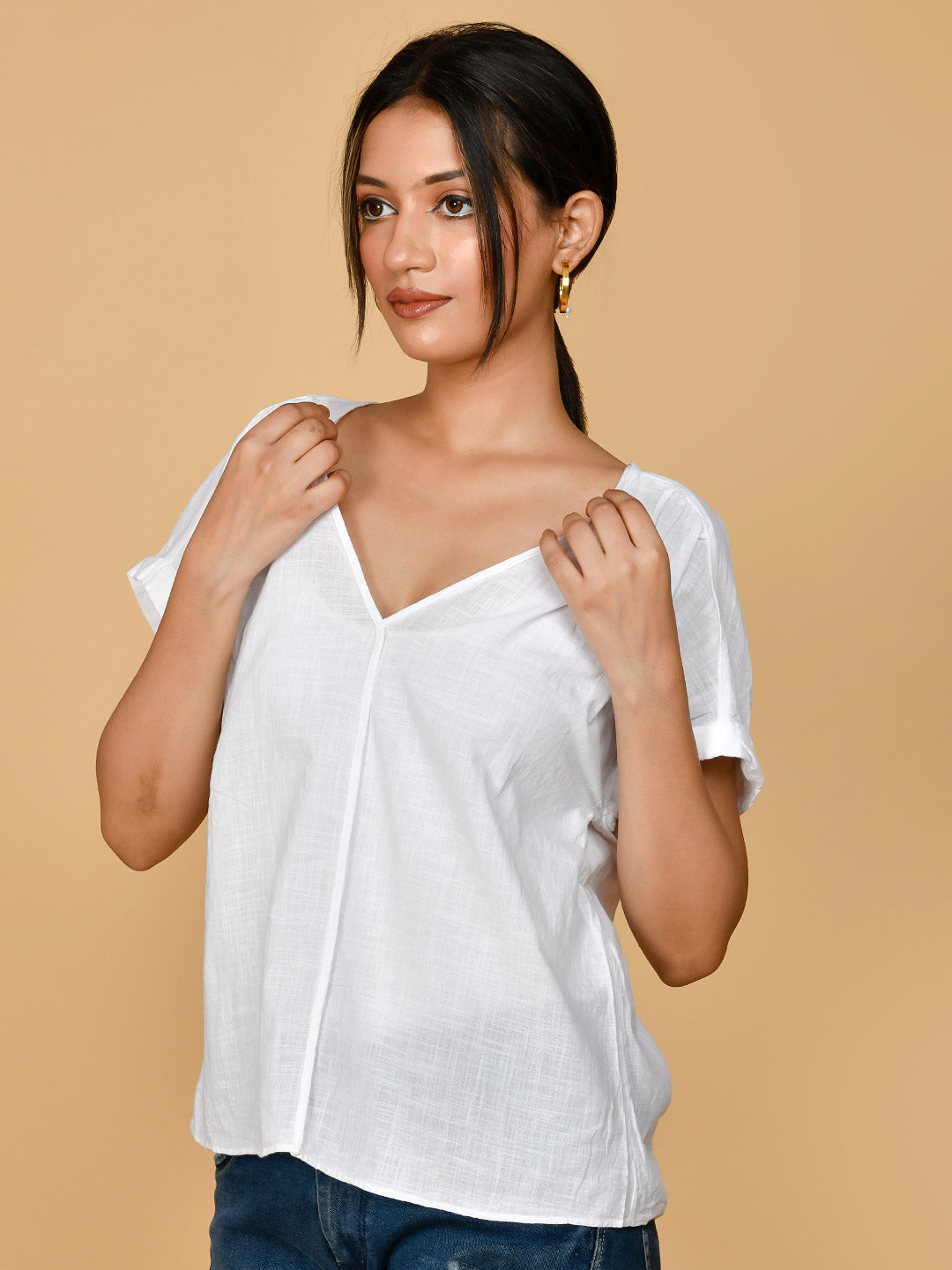 Pure Cotton White Shirt Style Formal Top