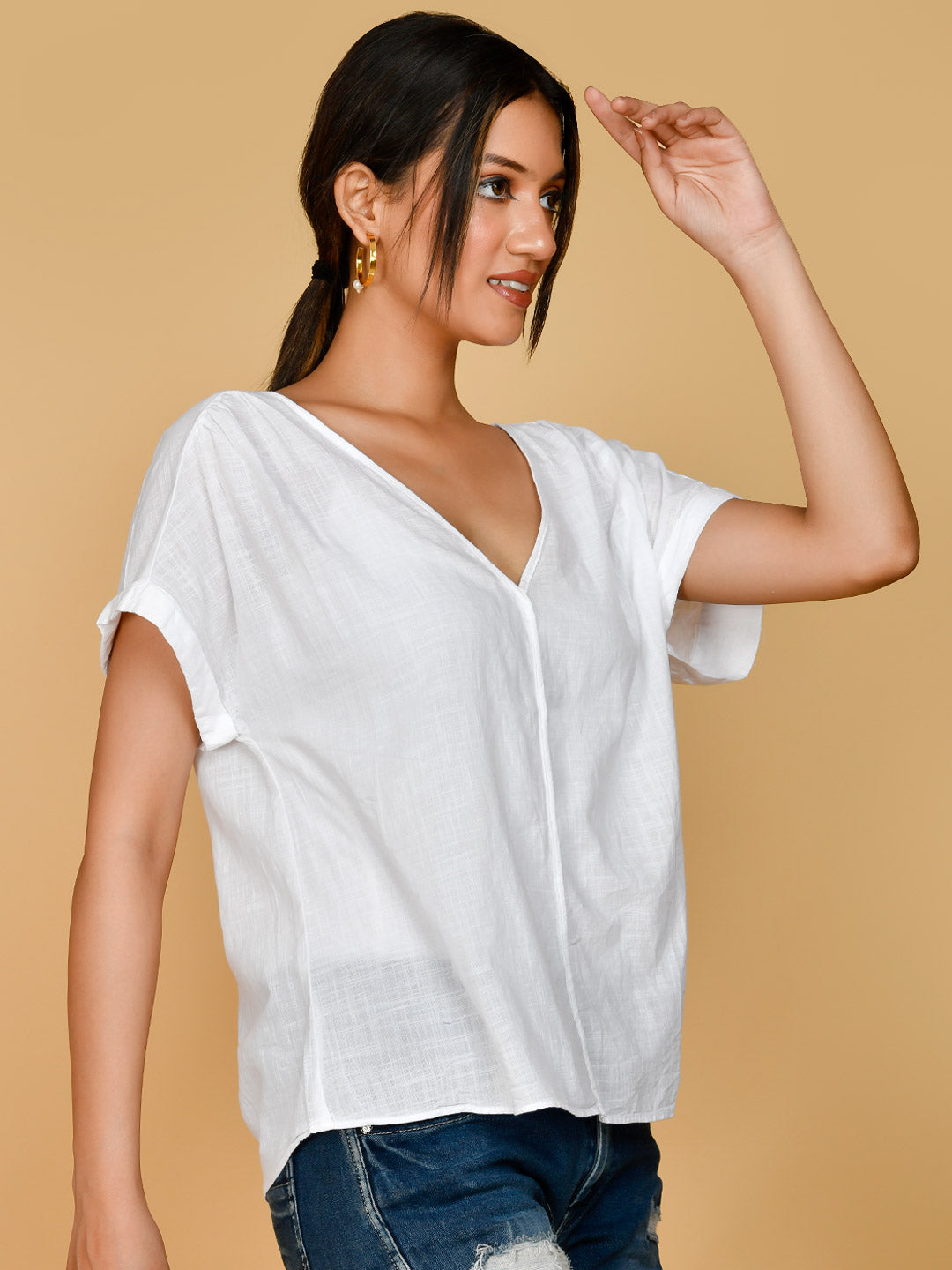 Pure Cotton White Shirt Style Formal Top