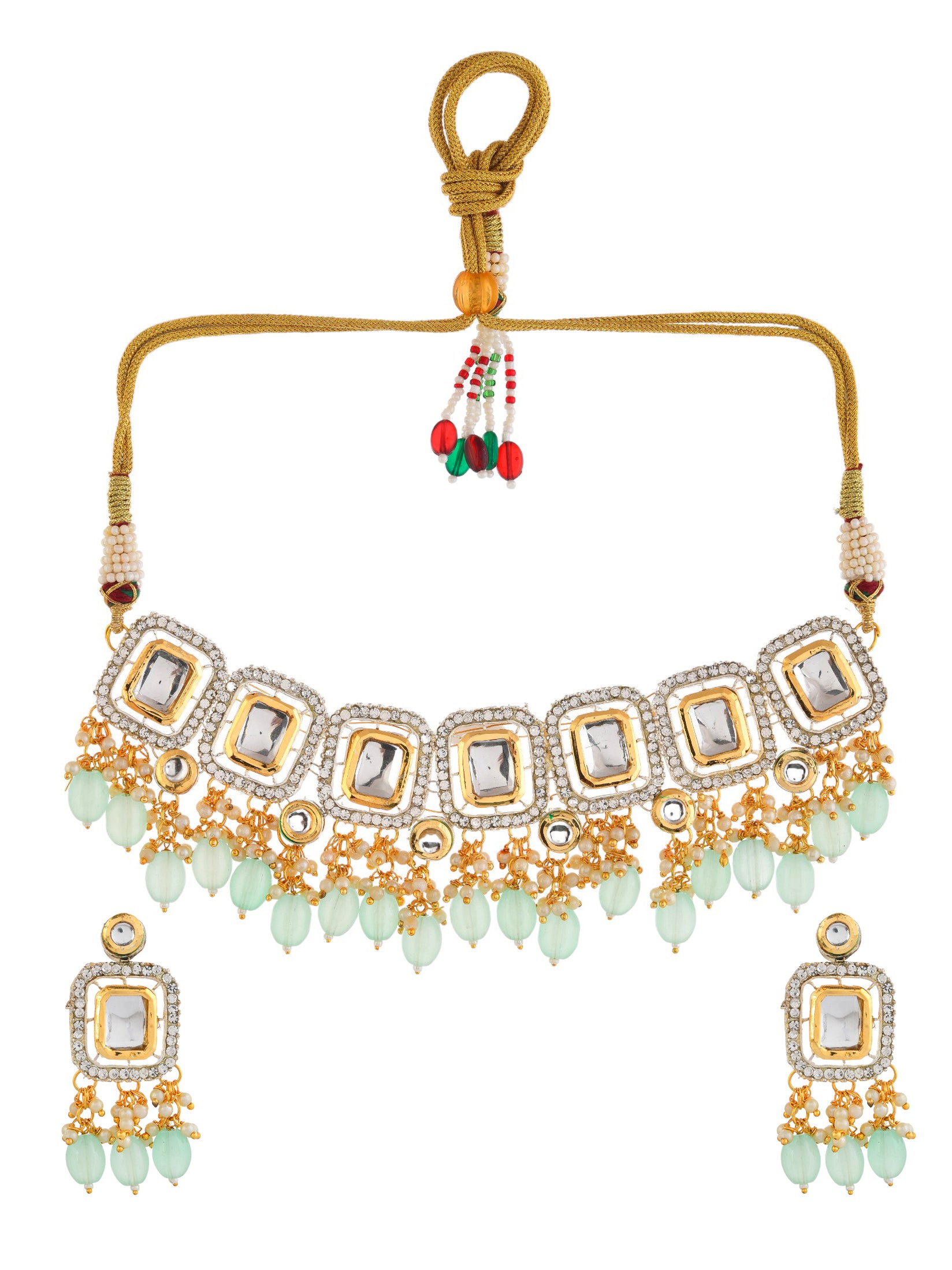 Gold-Plated & Green kunden Necklace and Earrings