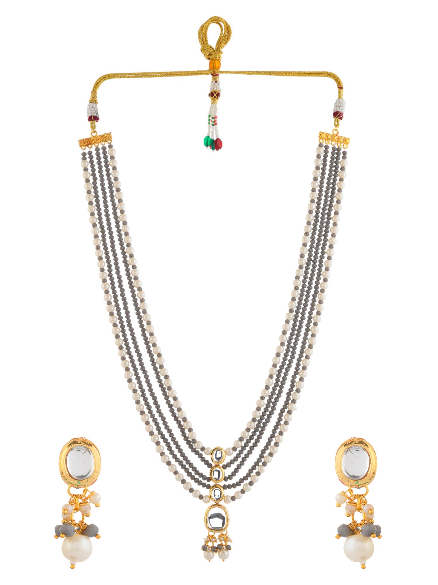 Pearl Kundan Necklace Set With Earrings For Women
