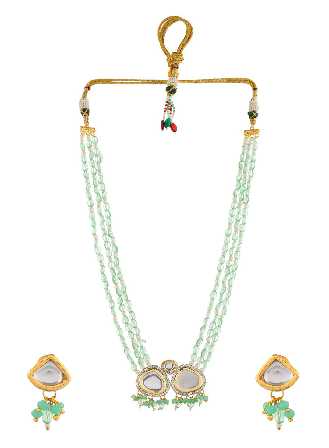 Gold-Plated & Green Beaded Necklace and Earrings