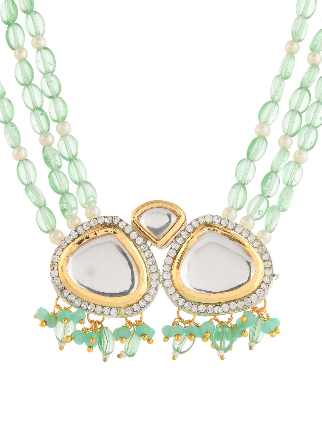 Gold-Plated & Green Beaded Necklace and Earrings