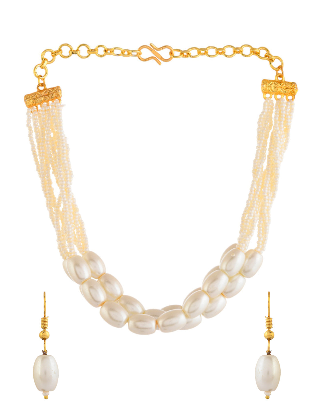 white pearl Beaded Necklace With same Earring