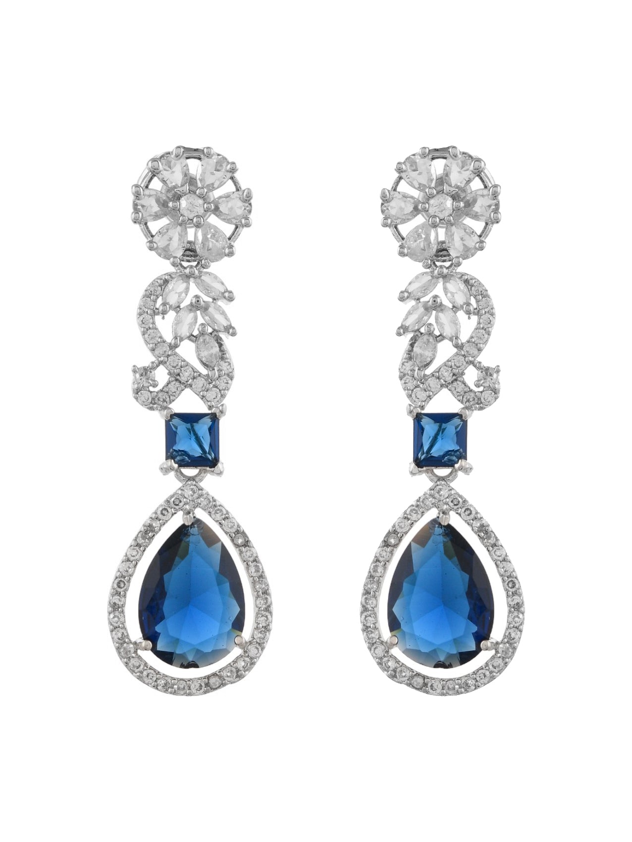 Luxurious  Blue American Dimond Long Earrings