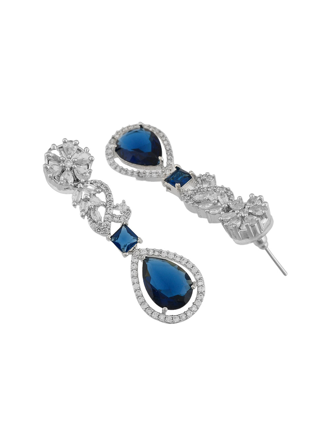 Luxurious  Blue American Dimond Long Earrings