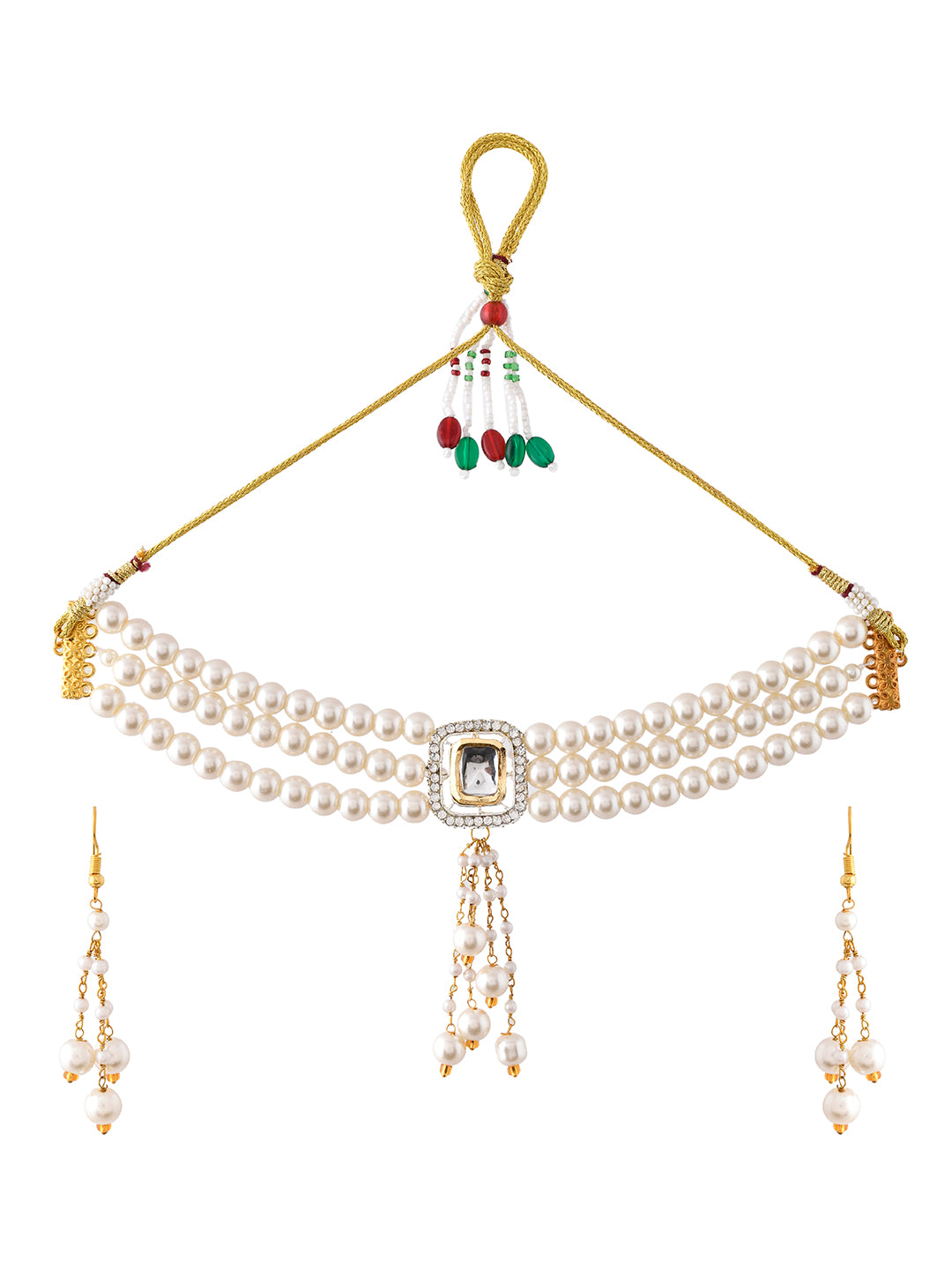 Pearl Kundan Brooch Choker Jewellery Set