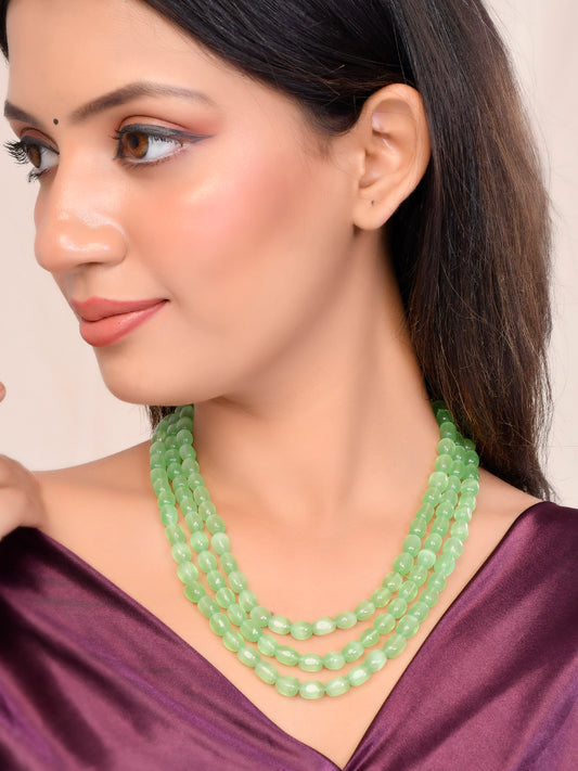 Three Layered Green Bead Necklace For Women & Girls
