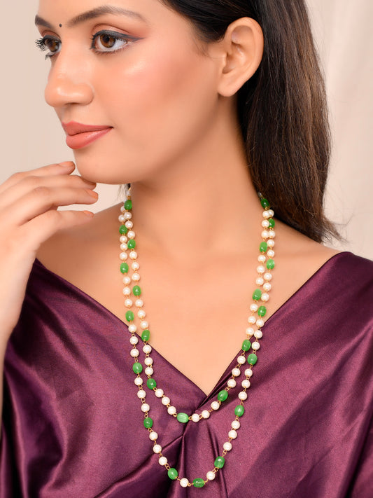 Pearl and Green Gemstone Necklace For Women & Girls
