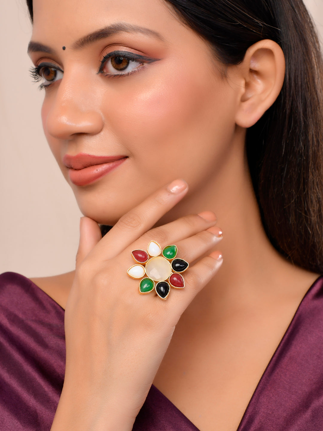 Multi Colour Flower Ring For Women