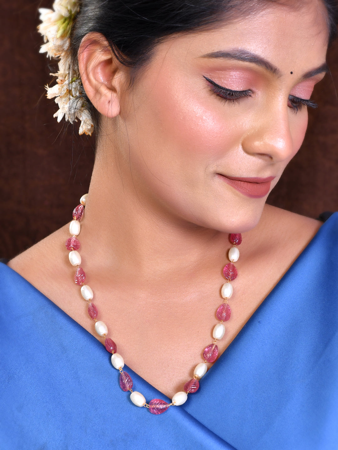 Pearl and Pink Gemstone Necklace