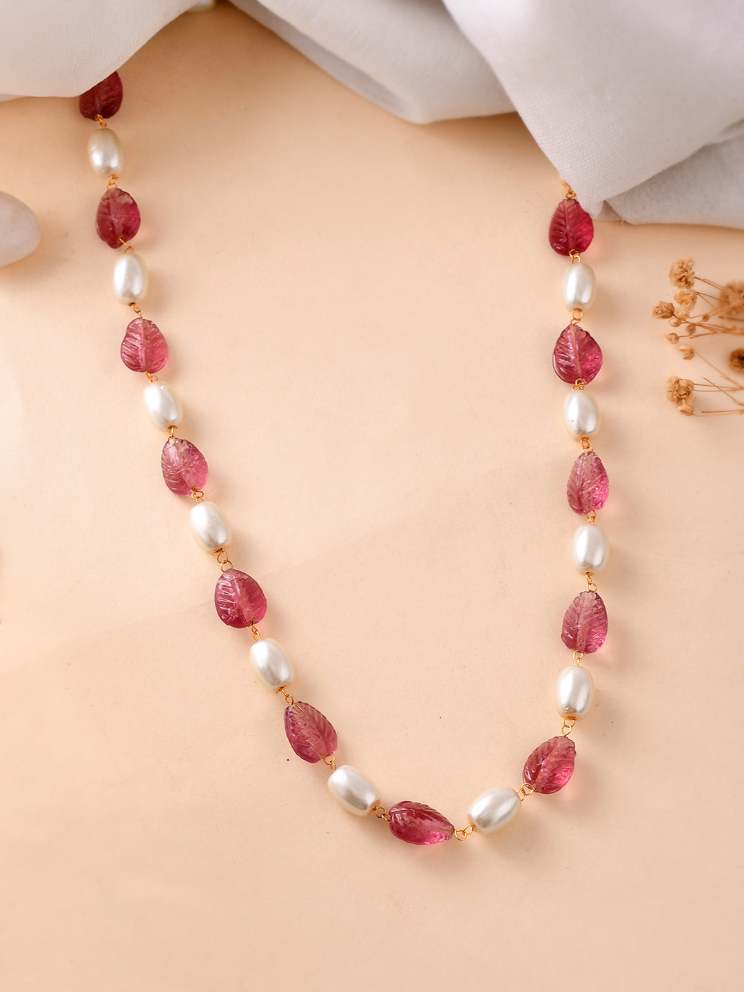 Pearl and Pink Gemstone Necklace