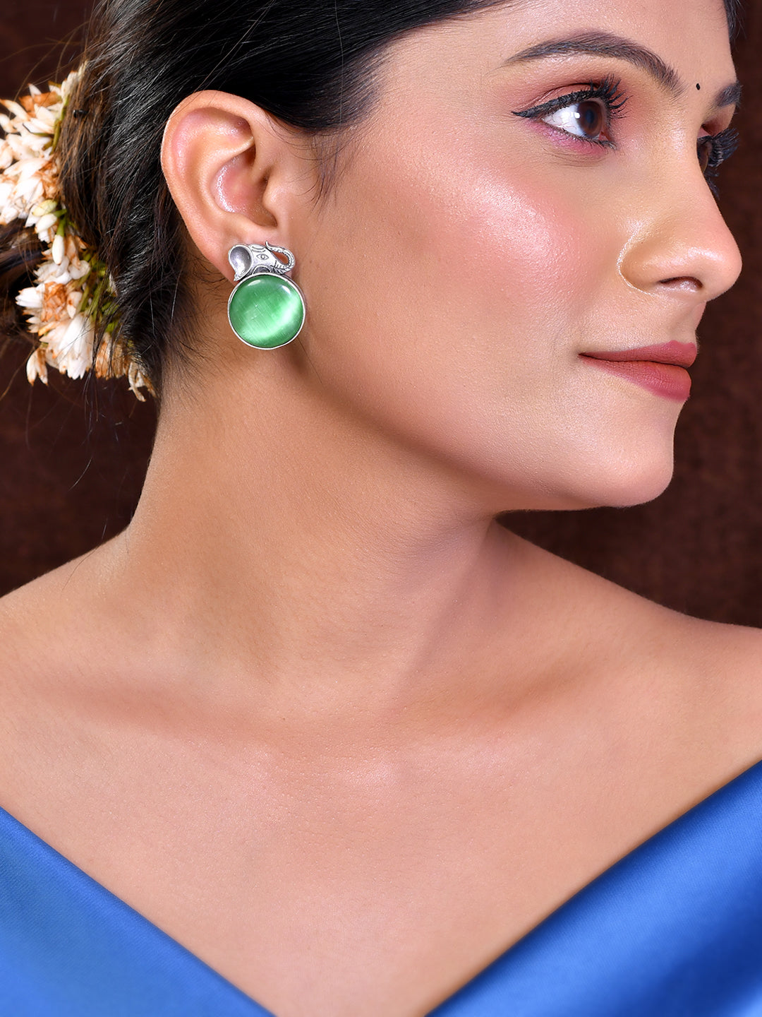 Enchanting Elephant Earrings with Green Gemstones