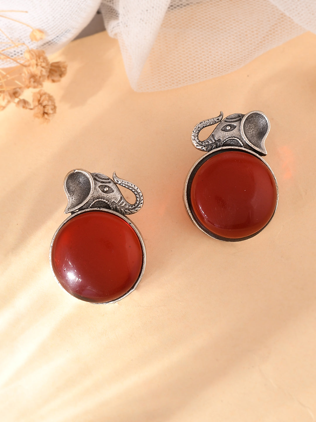 Elegant Elephant Earrings with Vibrant Red Gems - A Unique Fashion Statement