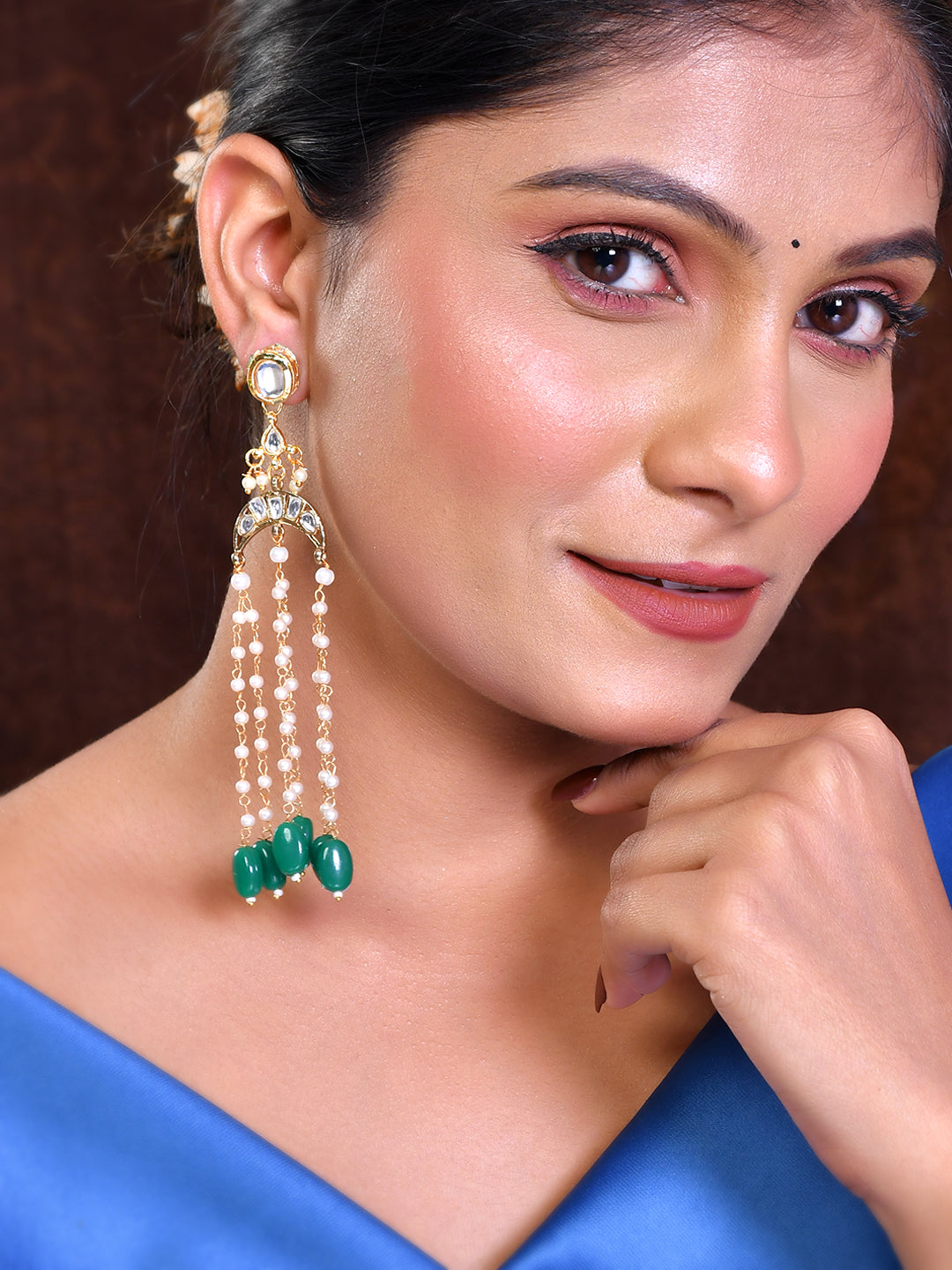 Elegant Gold Chandelier Earrings with Green Gemstone Accents