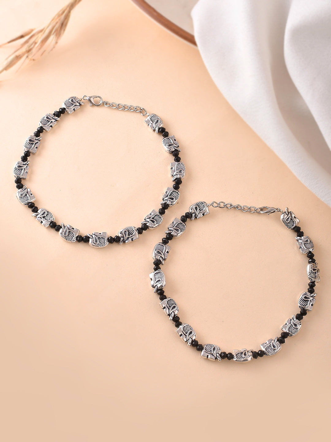 Trending Silver-Plated Elephants Beaded Anklet