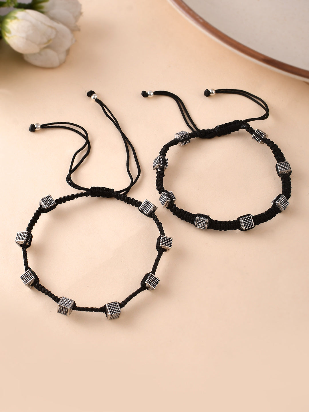 Trending Silver-Plated Beaded & Threaded Anklet