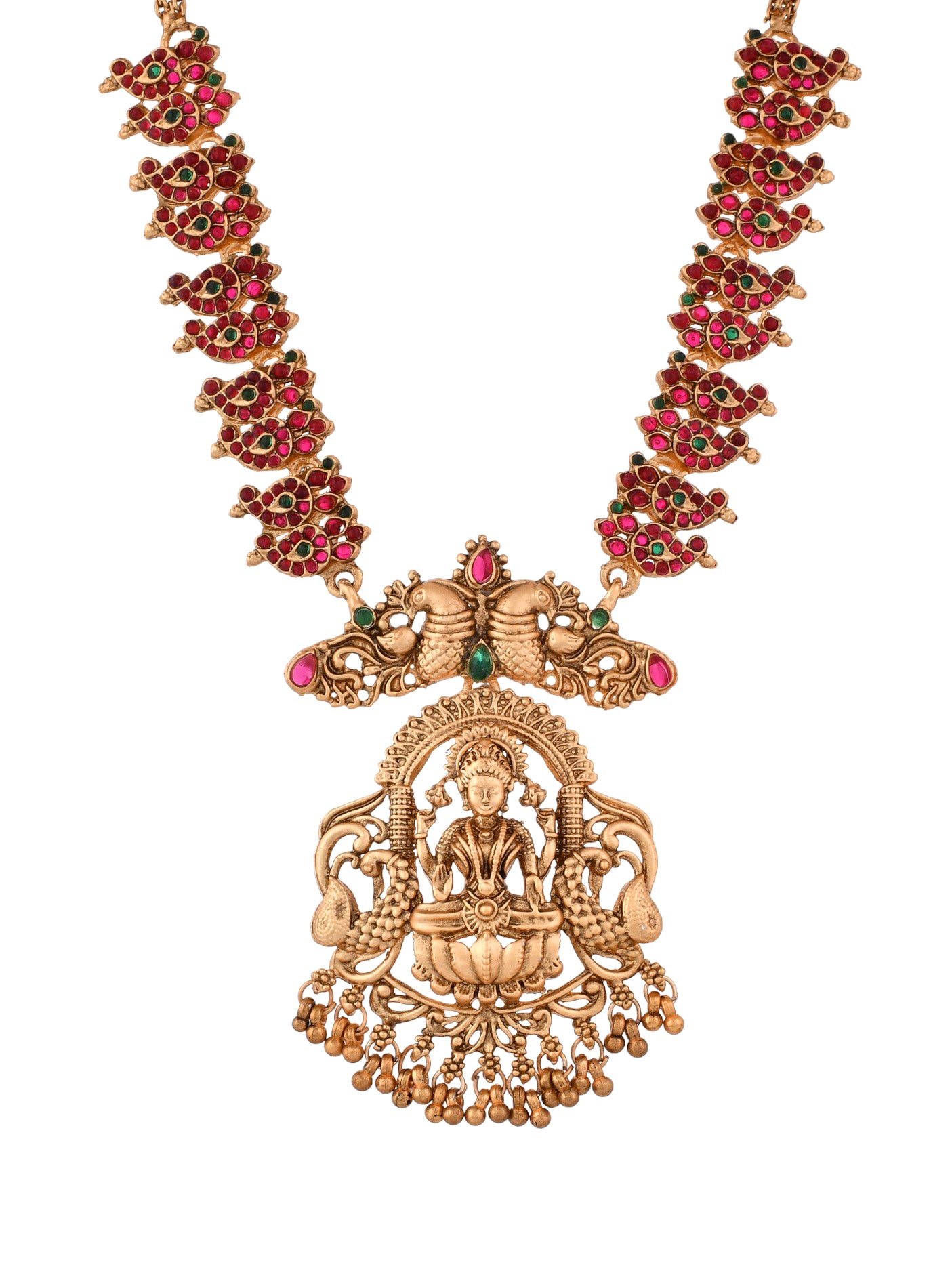 Antique Gold-Plated Studded Long Temple Jewellery Set