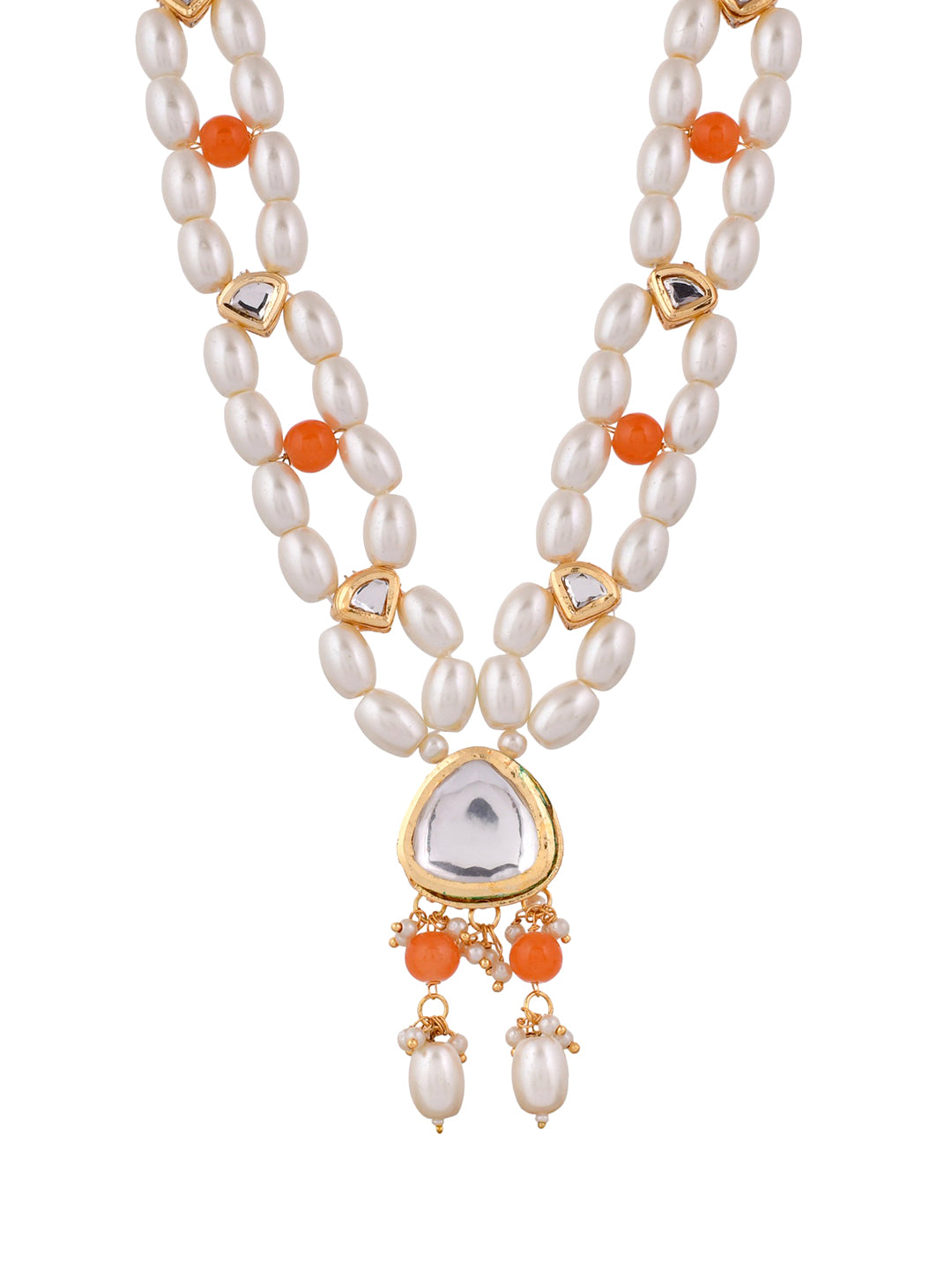 Gold plated pearl kundan long jewelleryset