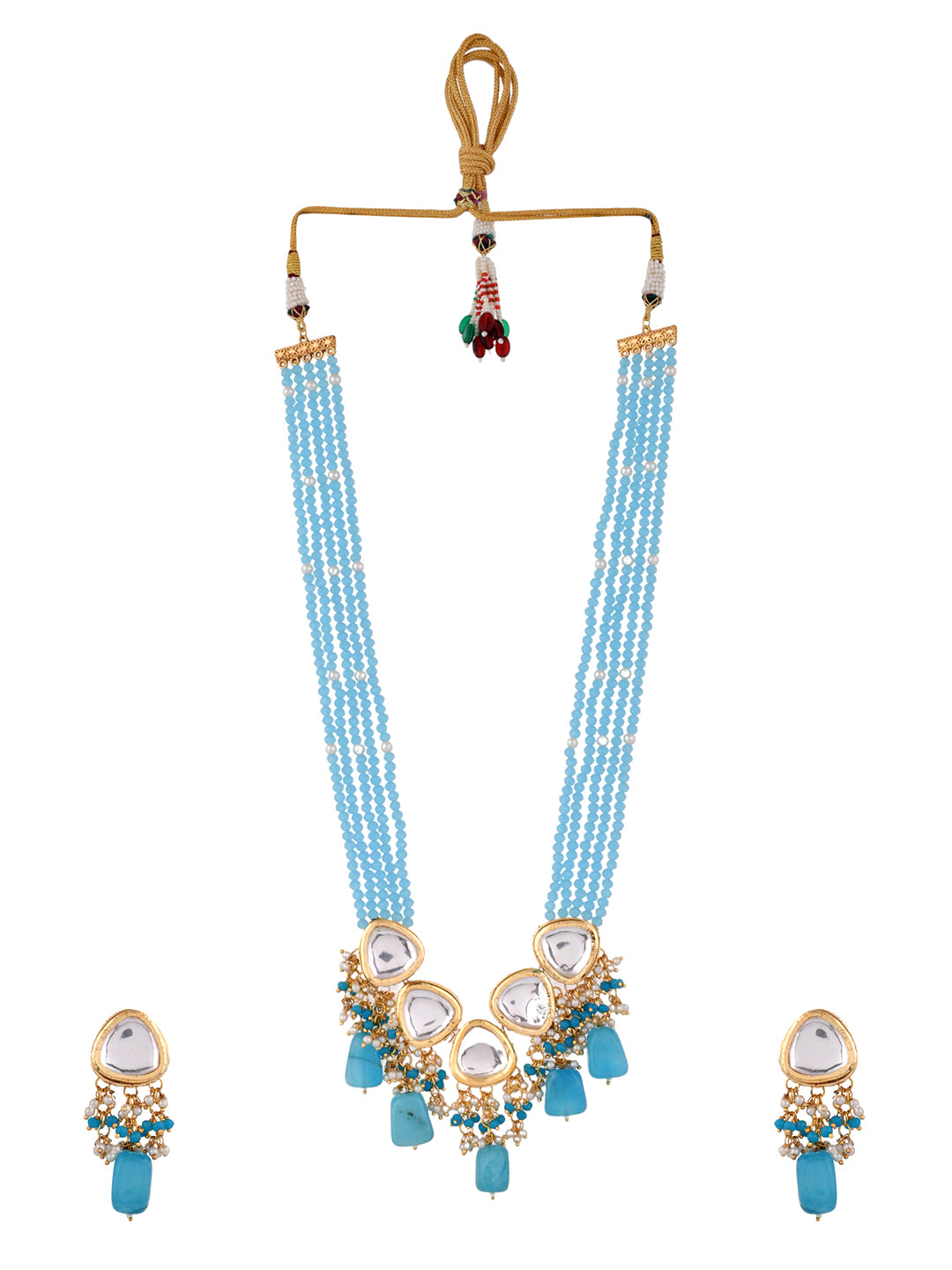 Gold plated Kundan Beaded Pearl JewellerySet With Earrings for women