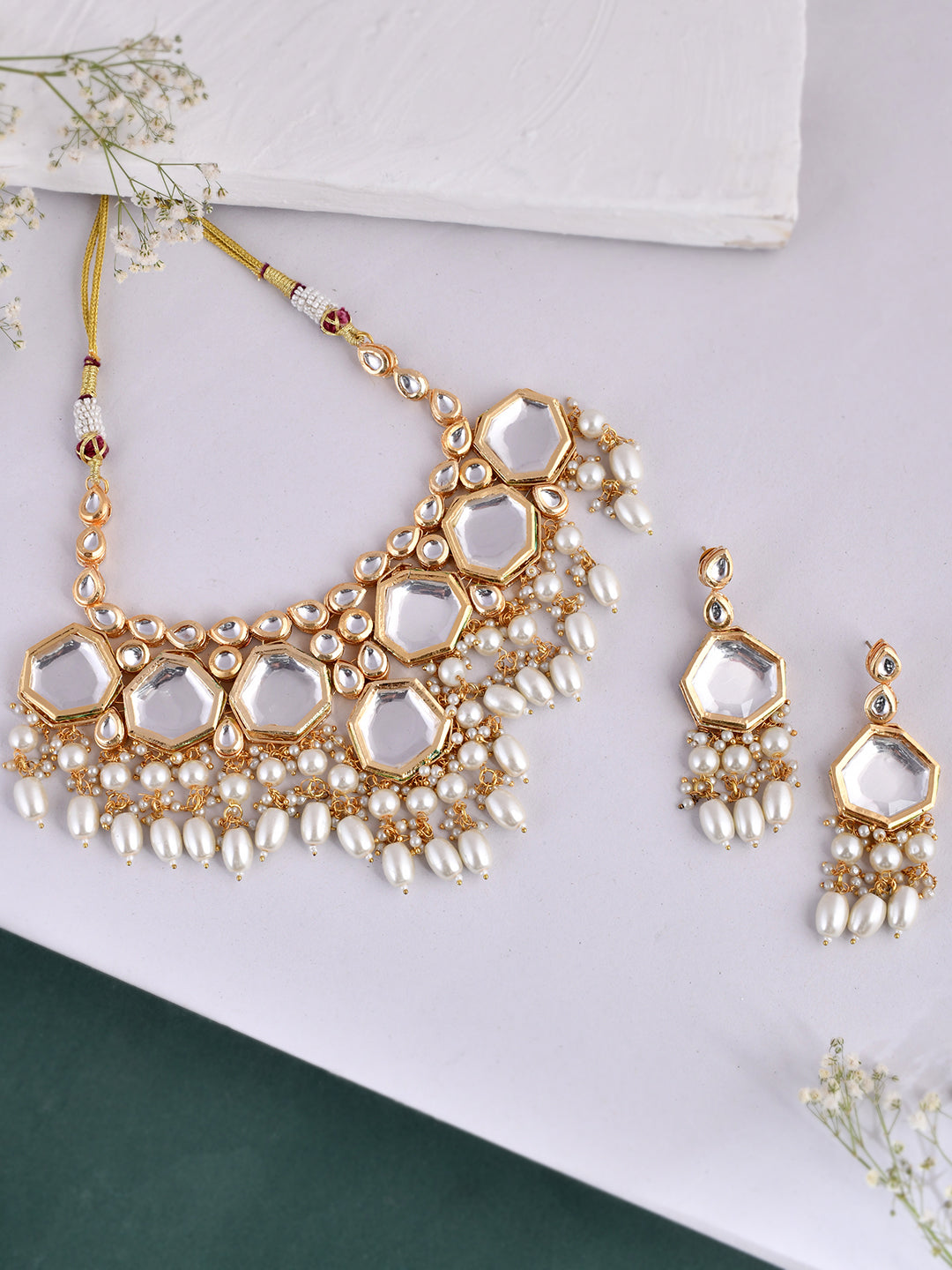kundan pearl Gold Plated handcrafted weddingwear jewelleryset