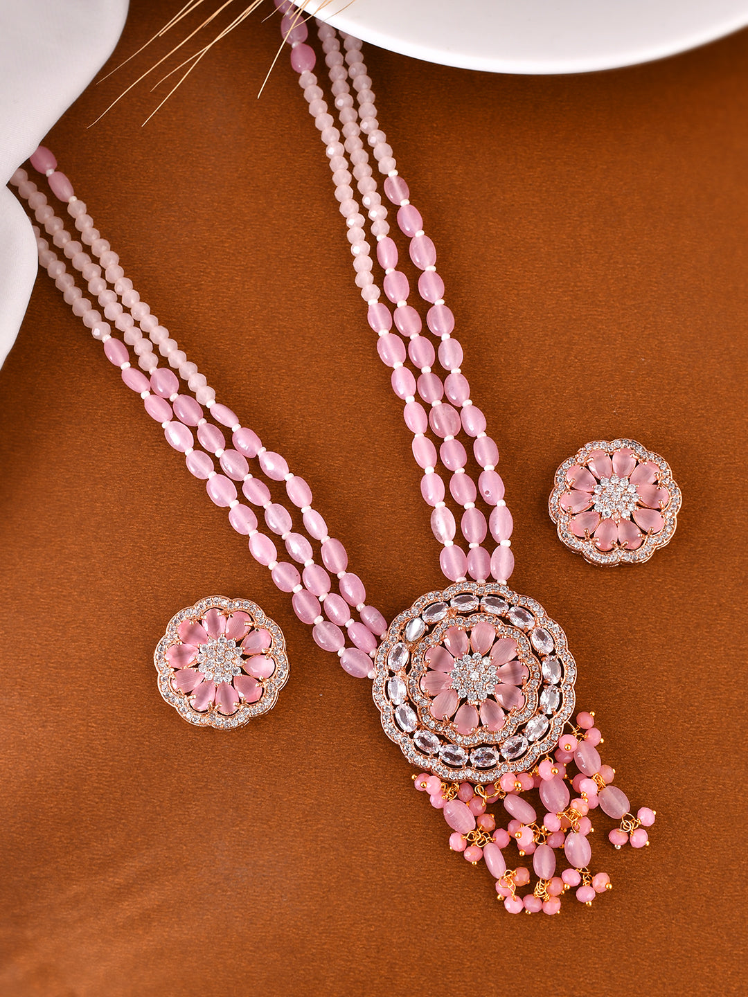 Tranding american diamond jewellery set with artificial beads