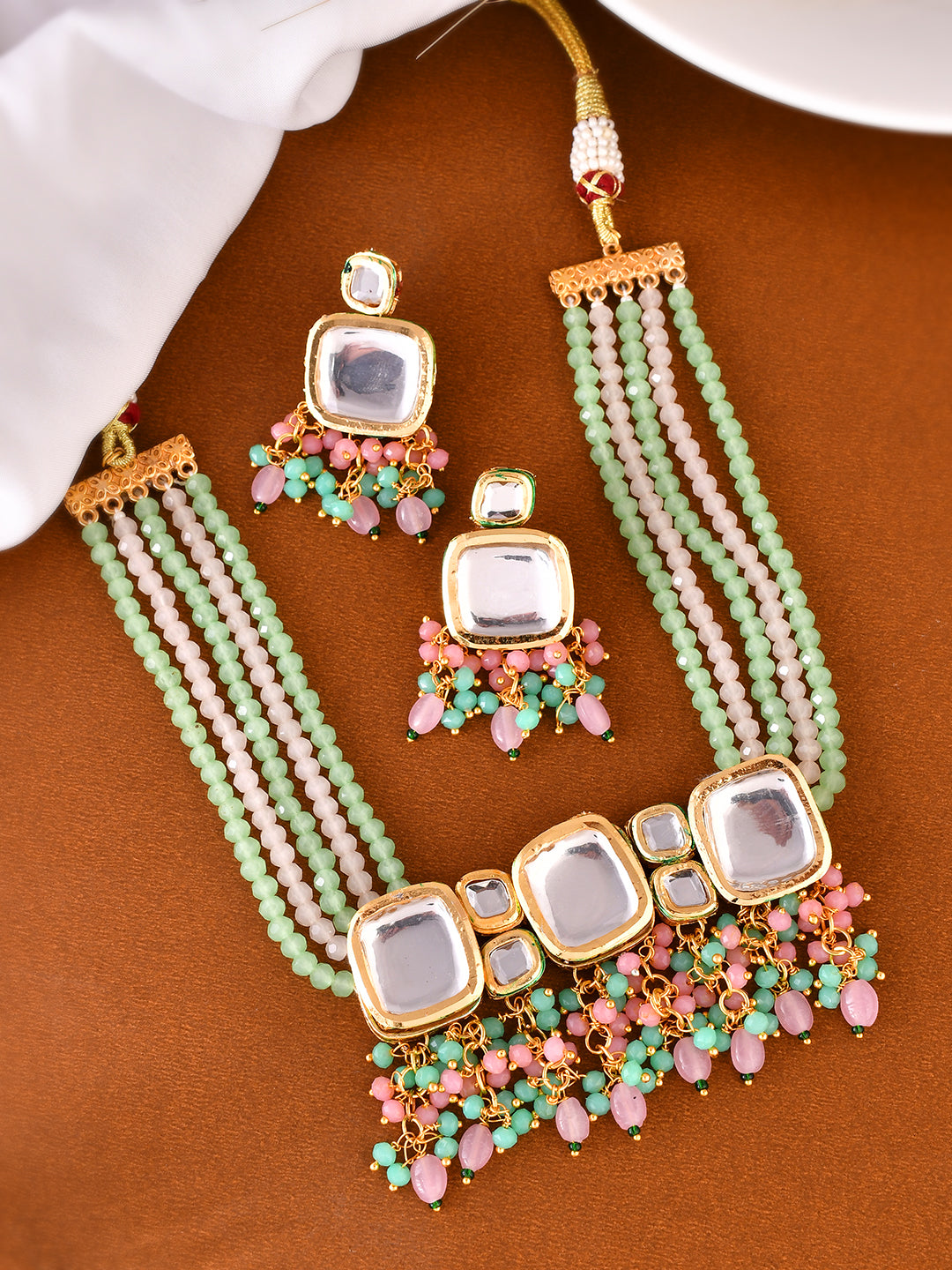 Pearl Kundan Choker Necklace Set with earrings