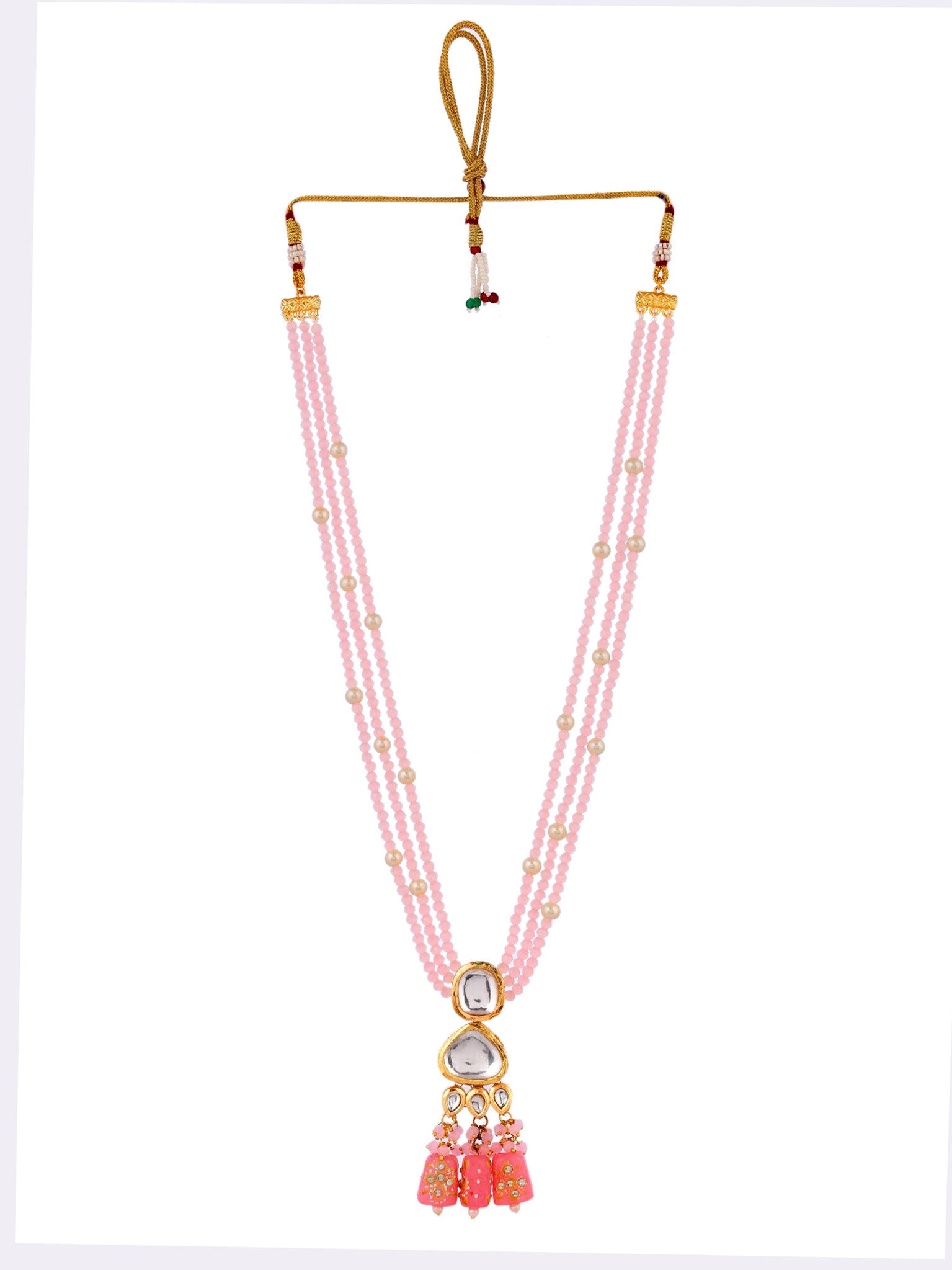 Elegant Pink Beaded Necklace with Gold Accents