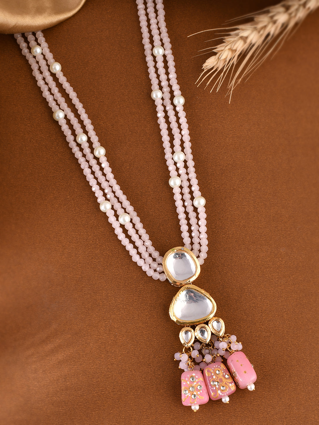 Elegant Pink Beaded Necklace with Gold Accents
