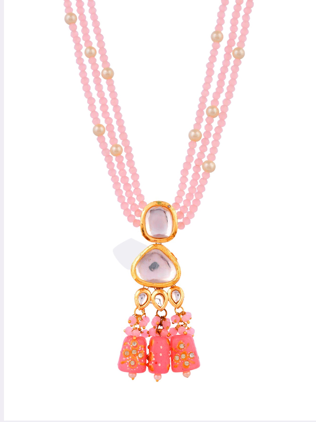 Elegant Pink Beaded Necklace with Gold Accents