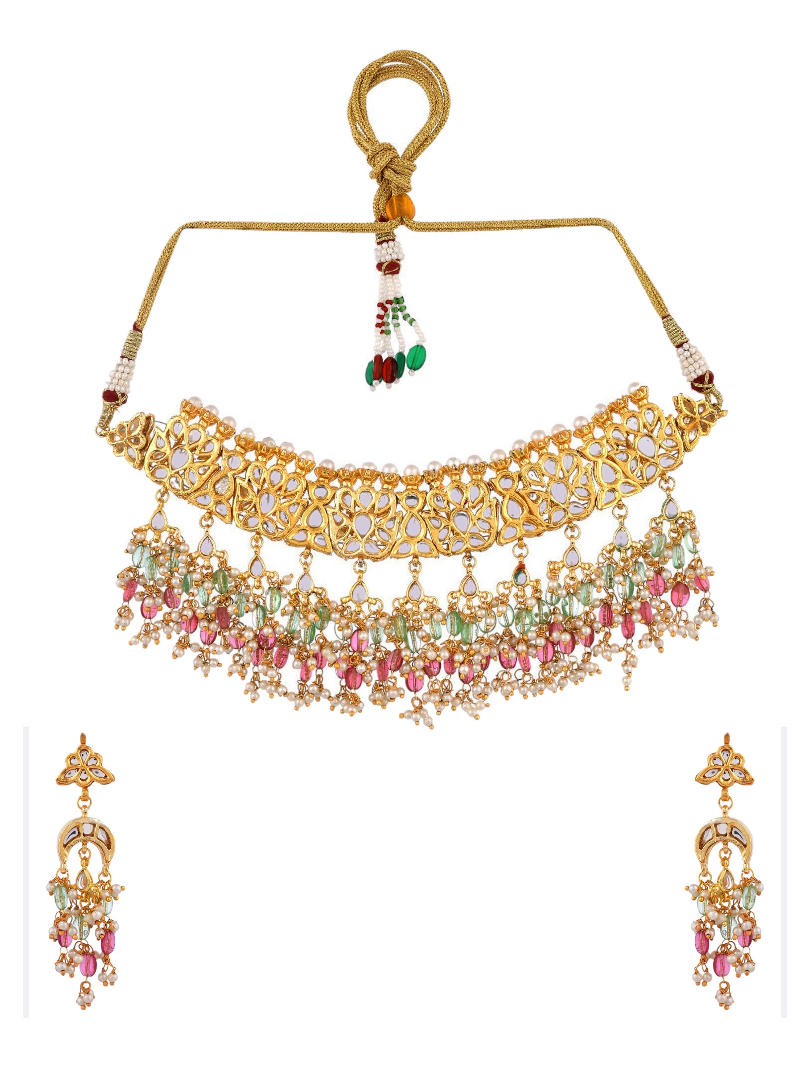 Trendy Kundan Gold Plated Wedding Pearl Choker jewellery Set