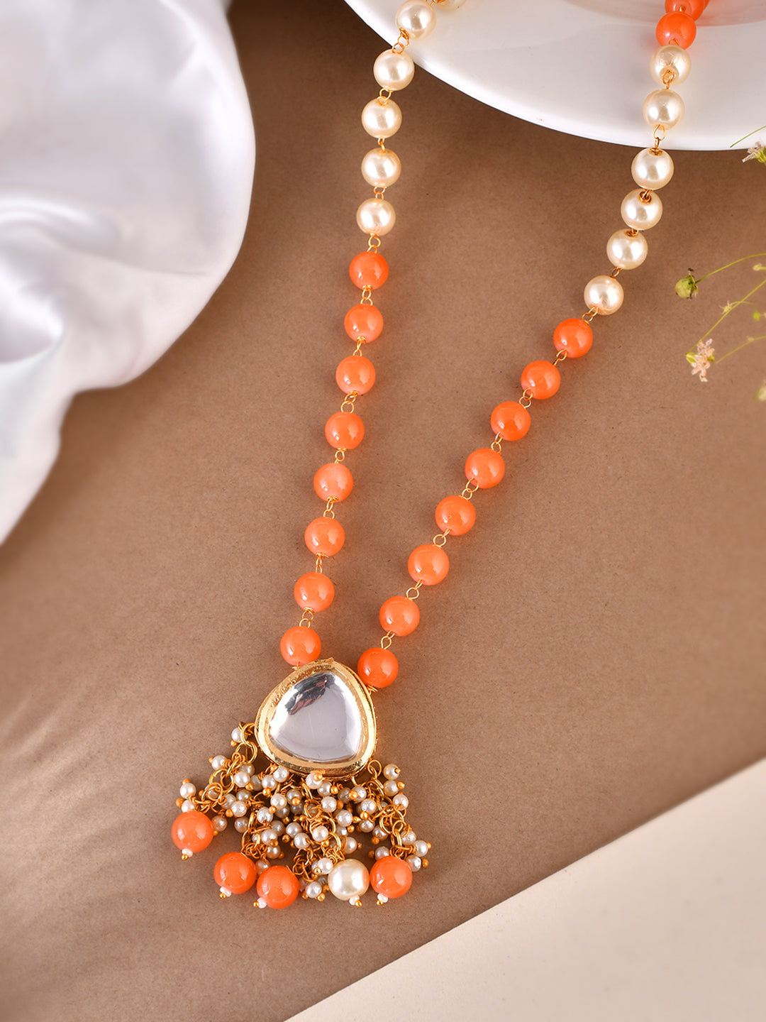Coral and Pearl Necklace with Gold Accents