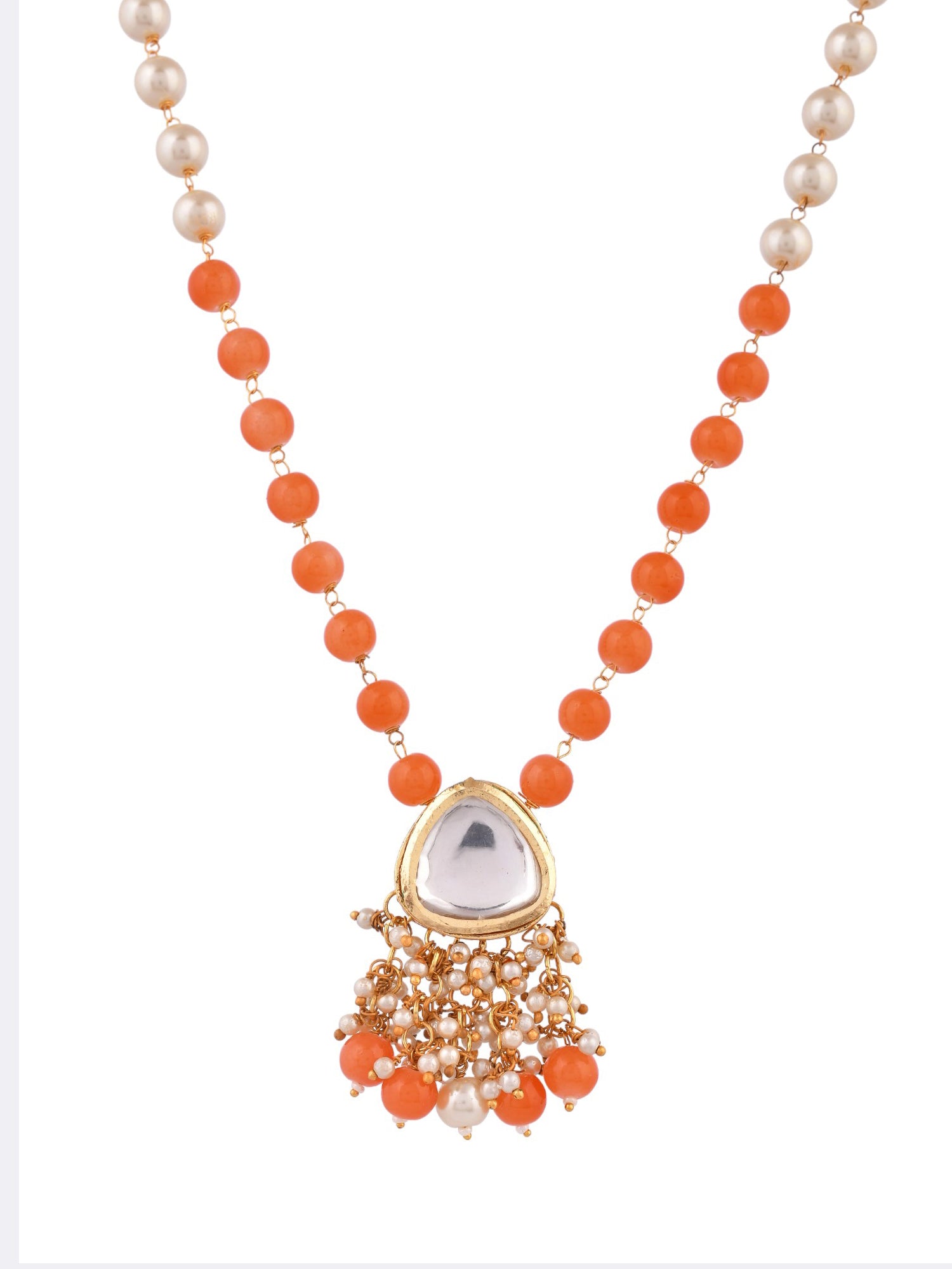 Coral and Pearl Necklace with Gold Accents