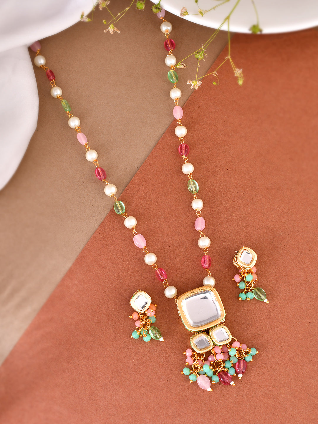 Long Layered Multi beaded kundan with pearl Jewellery Set