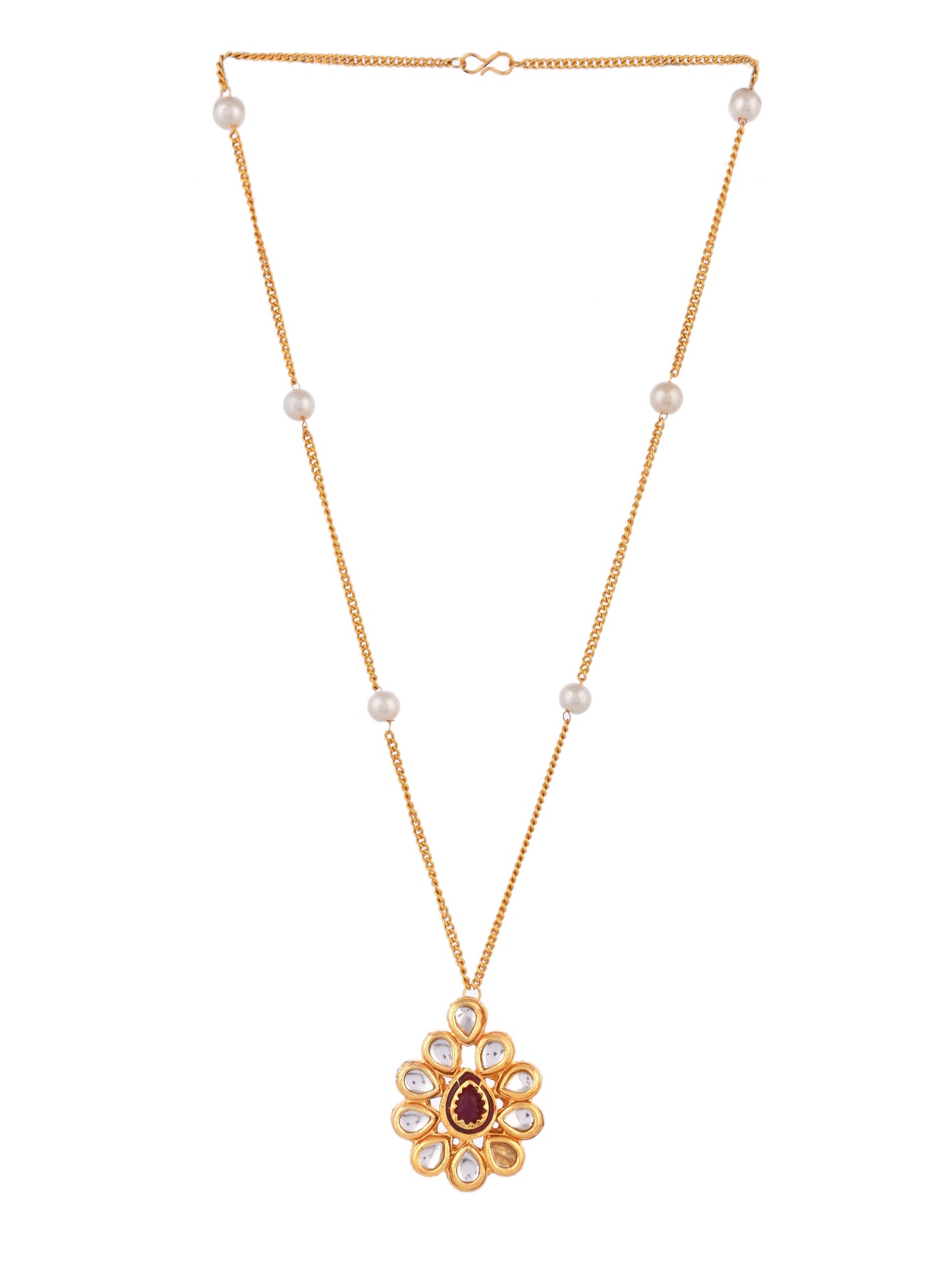 Gold Necklace with Pearl Accents and Gemstone Pendant