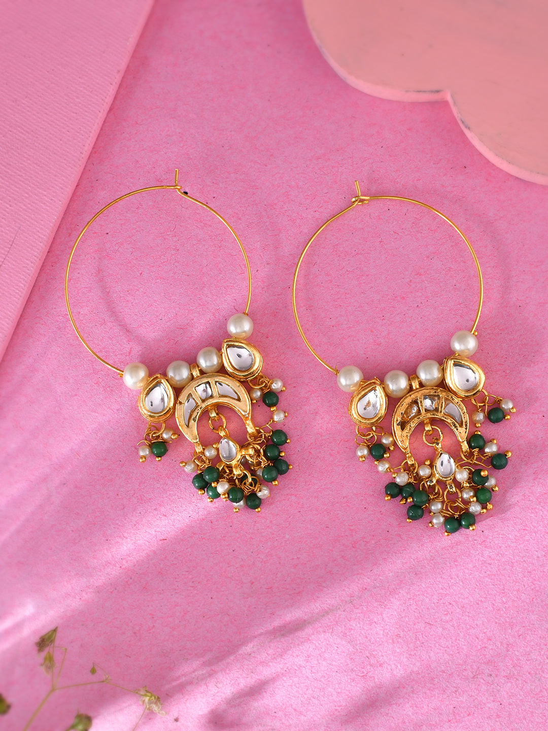 Traditional Gold Plated Kundan Hoop/ Chandbali Earring With Pearls