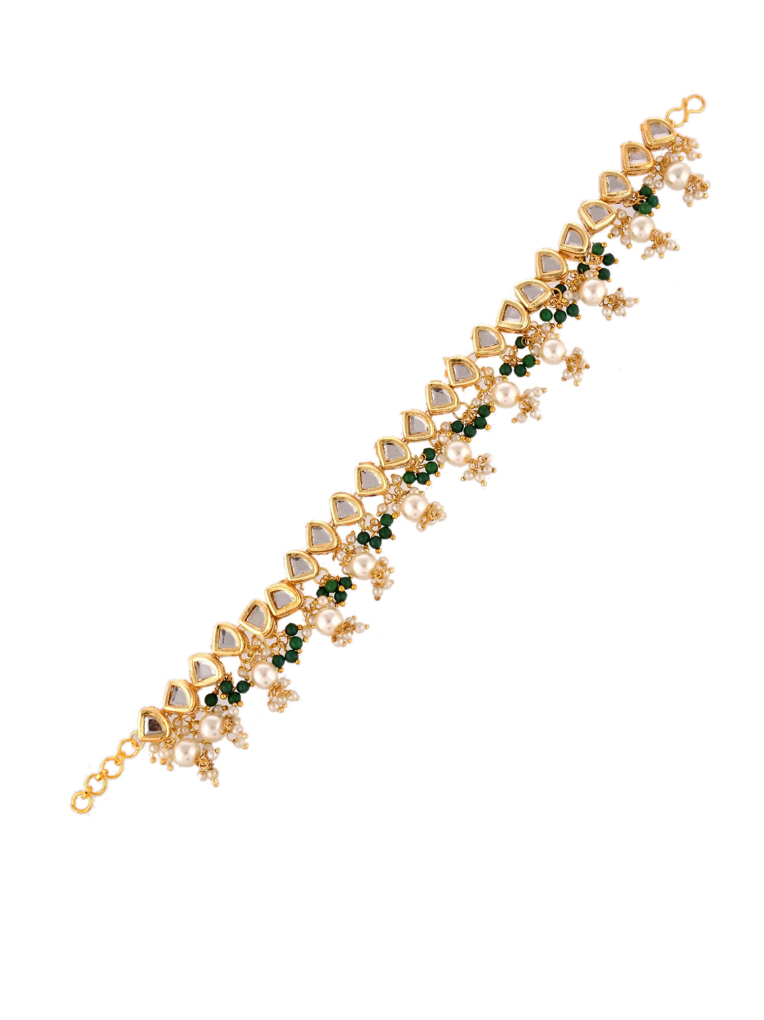 Set Of 2 Gold-Plated White Kundan-Studded Pearl Anklets