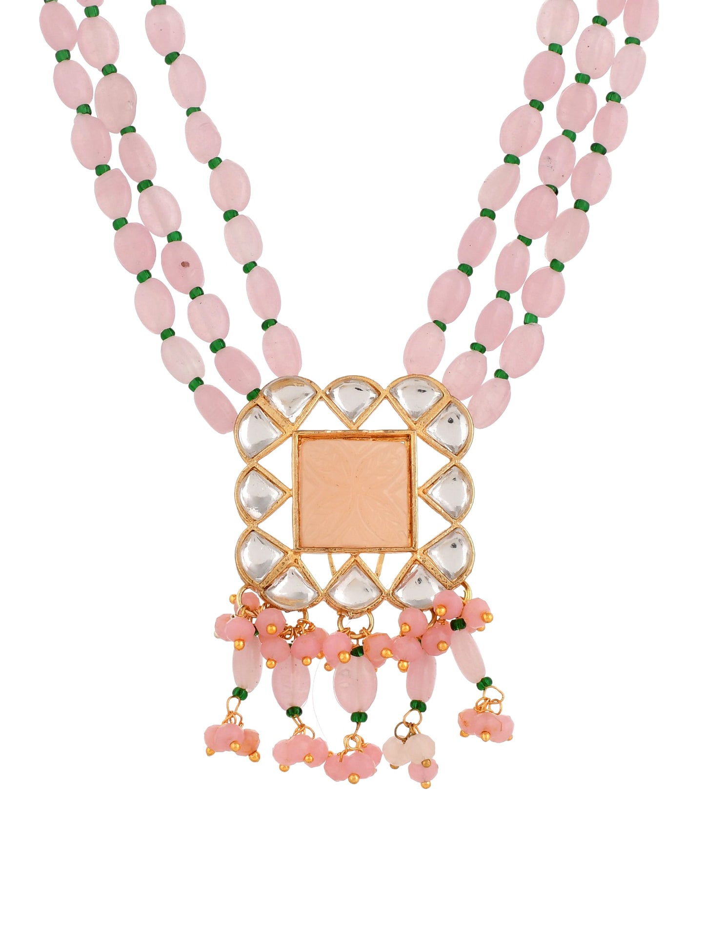 Pink Dazzling Kundan & Beads Ethnic Long Bridal Necklace Earring for women