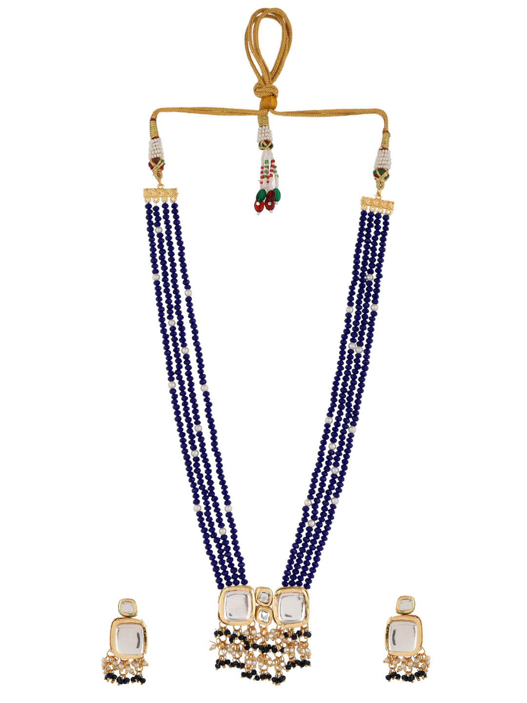 Gold Plated Kundan Long Necklace Earring Indian Traditional Jewellery Set for Women