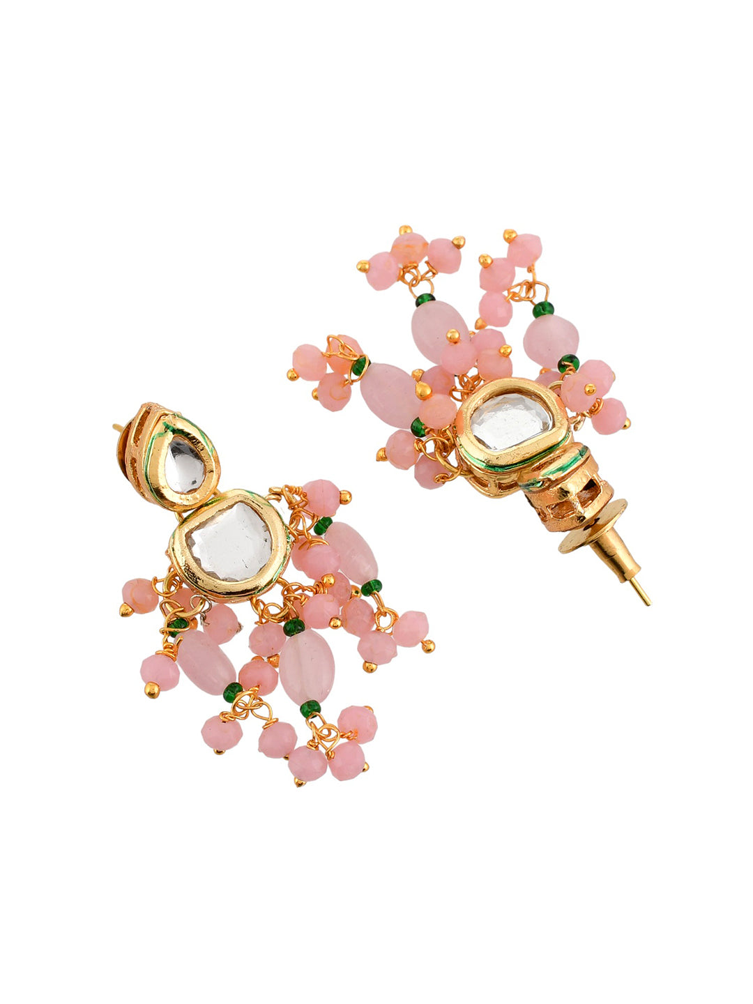 Pink Dazzling Kundan & Beads Ethnic Long Bridal Necklace Earring for women