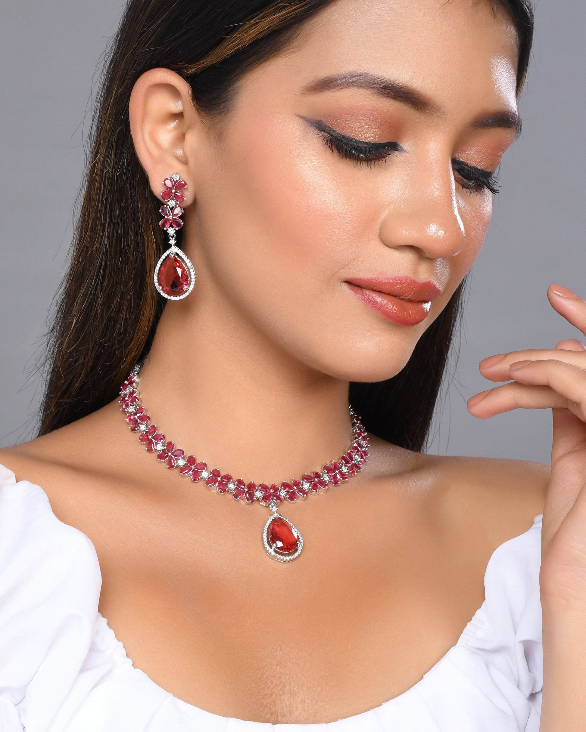 Faux Ruby Diamond Jewellery Set - Necklaces for Women Online