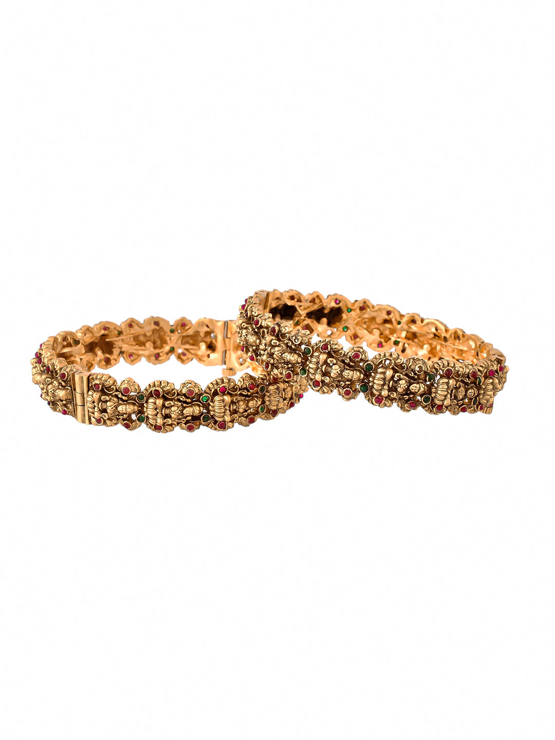 Elevate your style with our South Indian Traditional Temple Bangle Style Gold Plated Bracelet for women. Expertly crafted with stunning details, this bracelet is the perfect accessory for any attire. Made from high-quality materials, it is built to last and add a touch of elegance to your look.