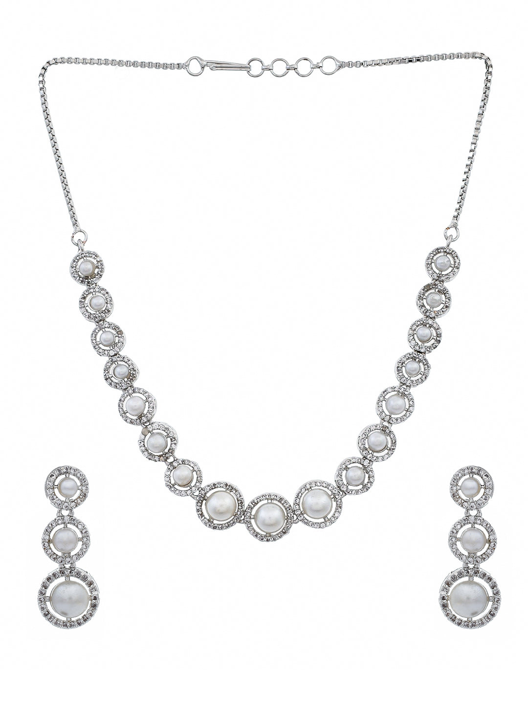 Shop This American Diamond jewellery set for women/girls features stunning and intricately crafted pieces that will elevate any outfit. Made with high-quality materials, this set exudes elegance and sophistication. Perfect for any occasion, this set will surely make a statement and add a touch of glamour to your look.