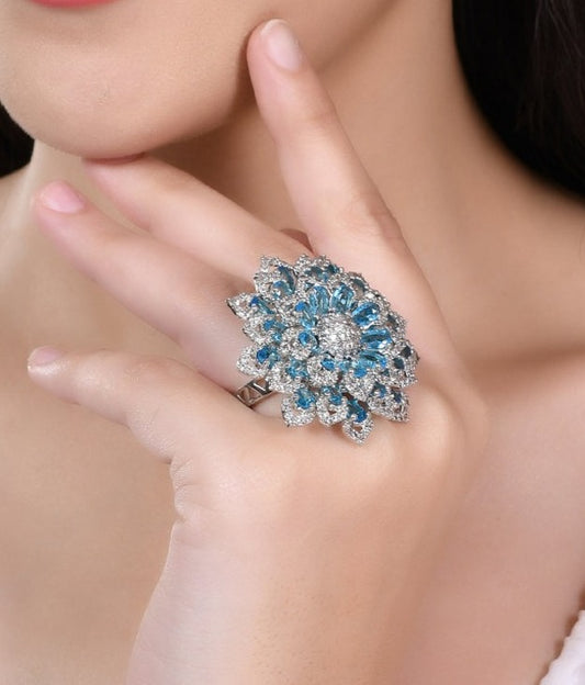 American Diamond Blue Stone Finger Ring