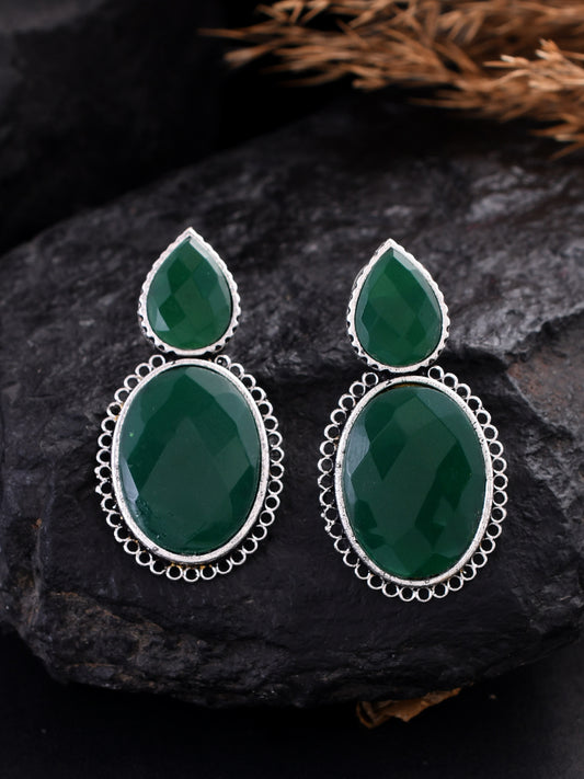 Silver Plated Green Stone Drop Earrings for Women Online