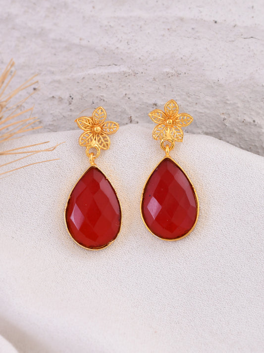 Gold Plated Red Stone Drop Earrings for Women Online
