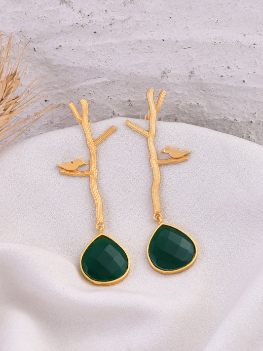 Gold Plated Green Stone Drop Earrings for Women Online