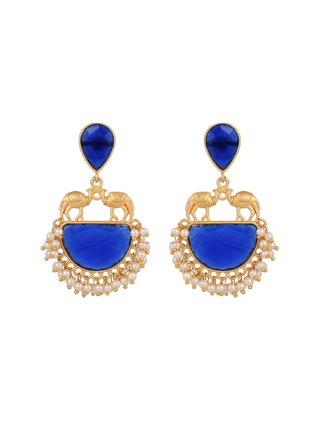 Gold Plated Blue Stone Drop Earring