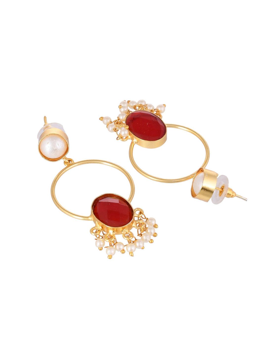 Gold Plated Red Stone Drop Earring