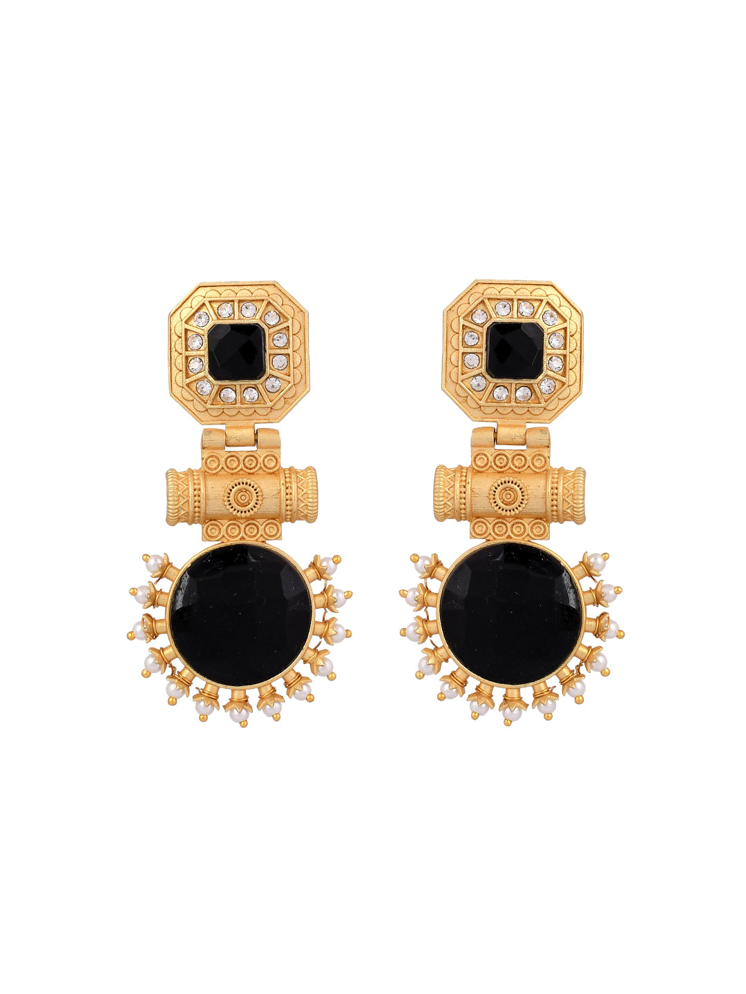 Gold Plated Black Stone Drop and Dangle Earring