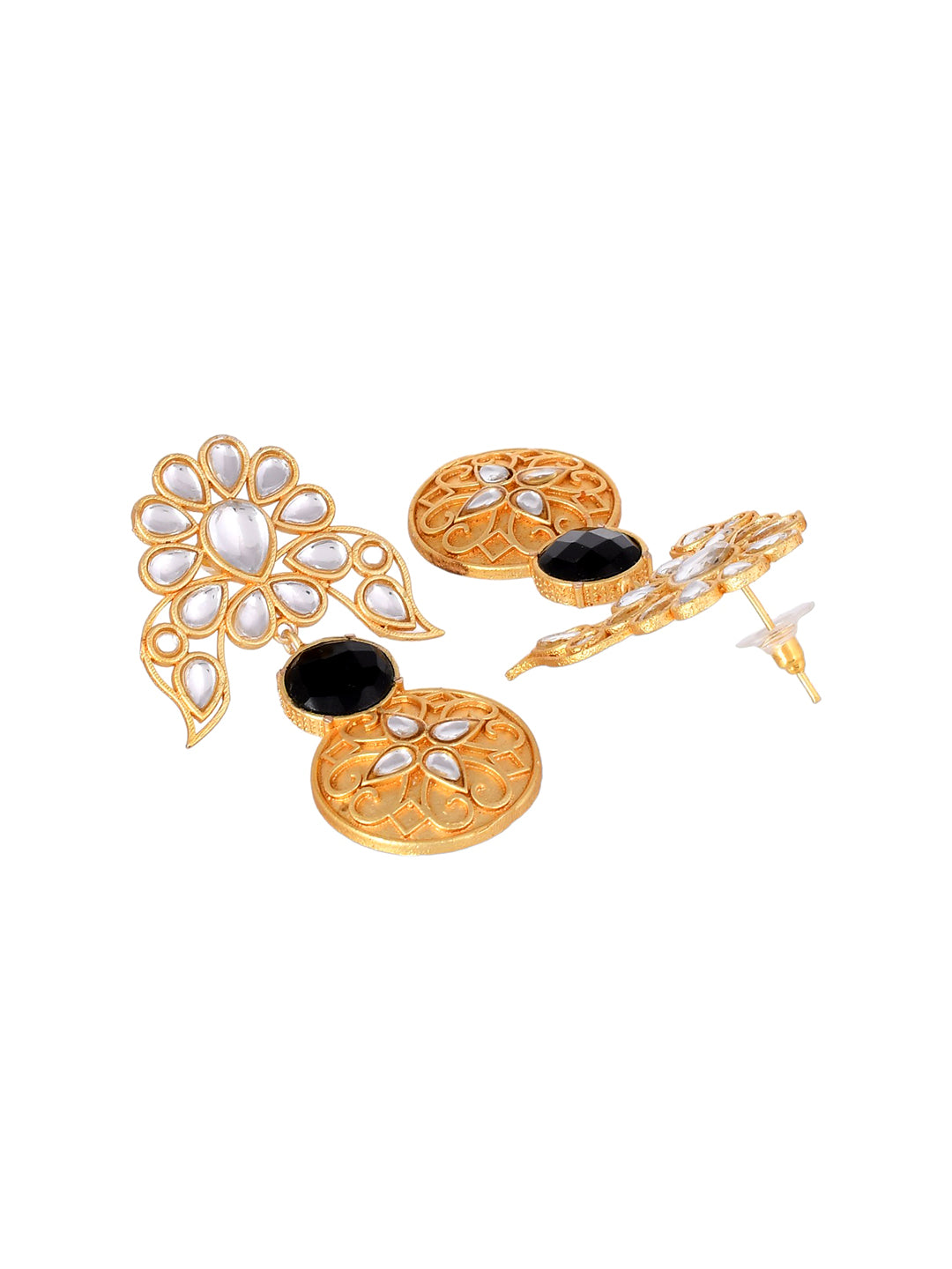 Gold Plated Black Stone Drop Earring